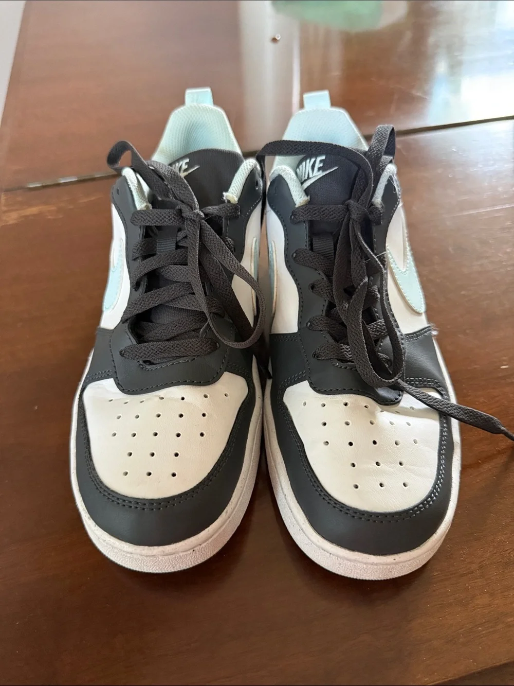 Nike youth Court Borough Low Recraft  in White, Black & Light Blue